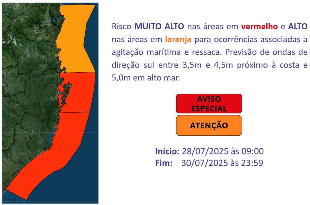Atenção Meteorológica SDC/SC 27/07 09:40 – Intensas rajadas de vento entre segunda (28) e terça-feira (29).