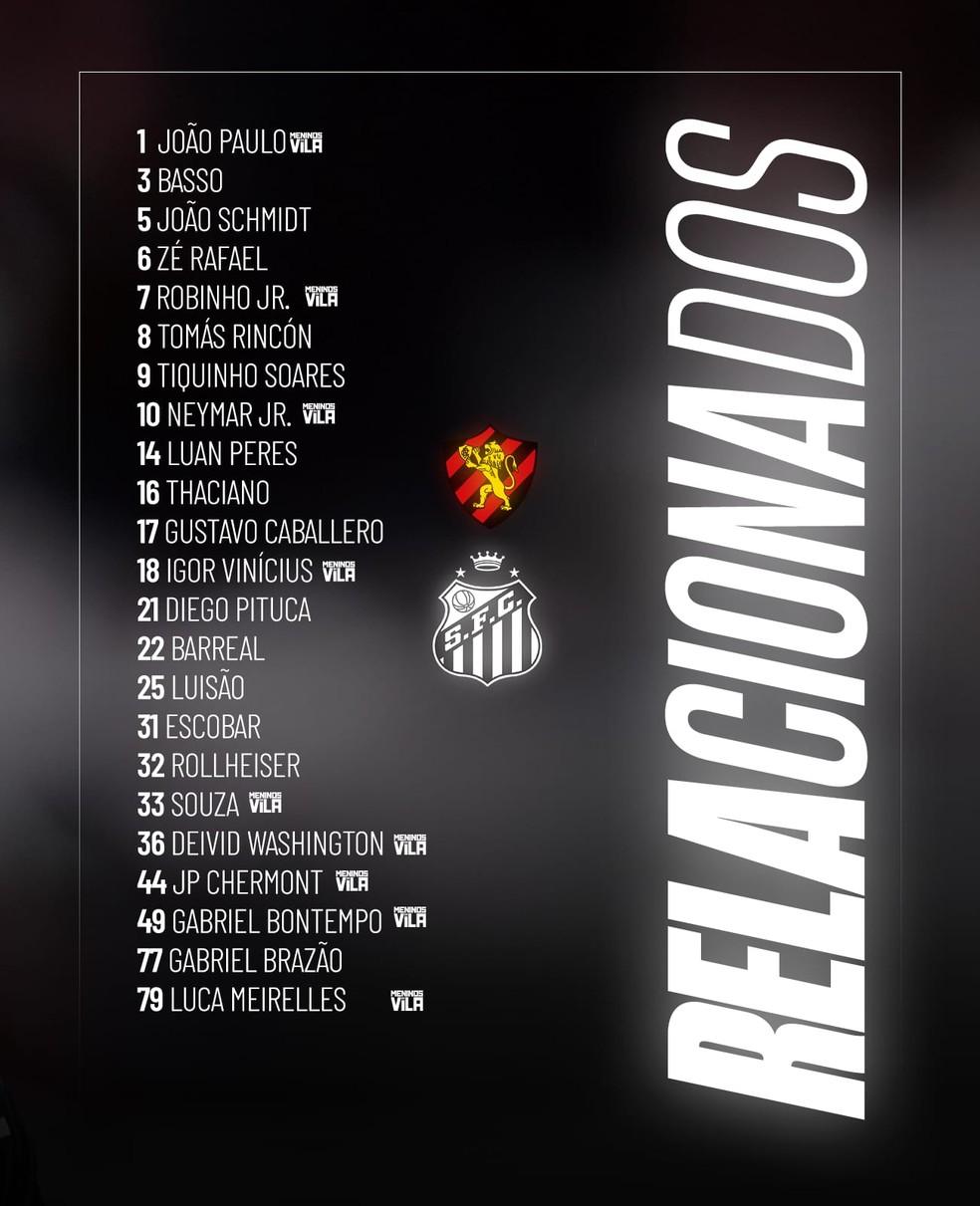 Relacionados do Santos para a partida contra o Sport