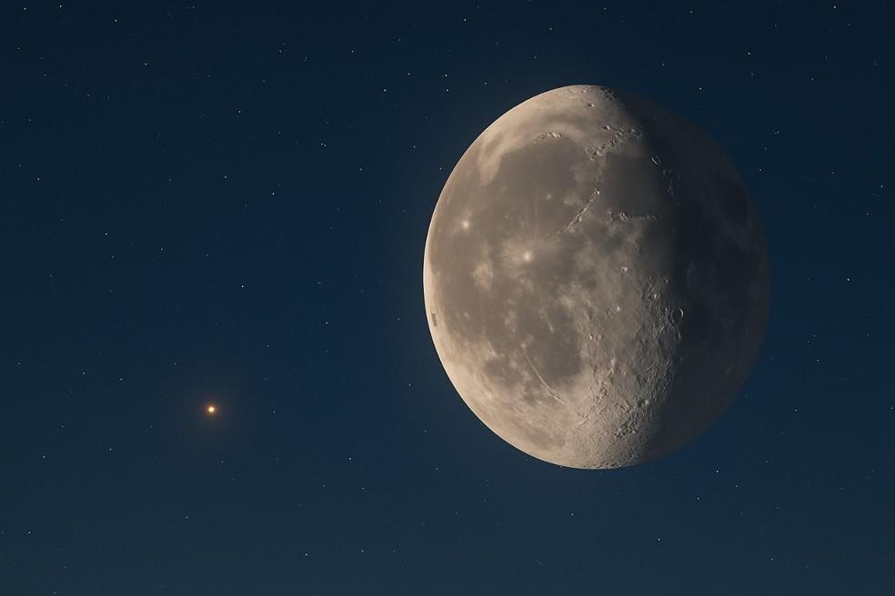 Marte e a Lua, lado a lado.