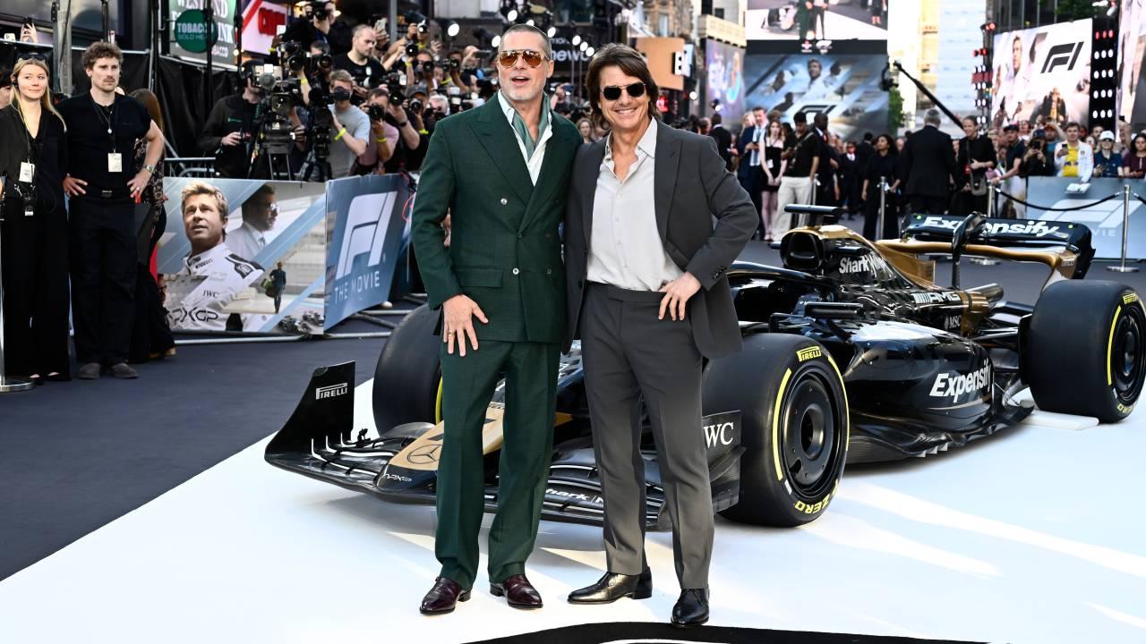 Brad Pitt e Tom Cruise em evento do lançamento do filme F1