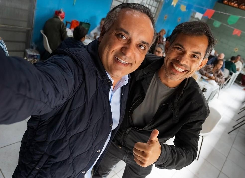 Prefeito de São Bernardo, Marcelo Lima, ao lado do presidente da Câmara, Danilo Lima.