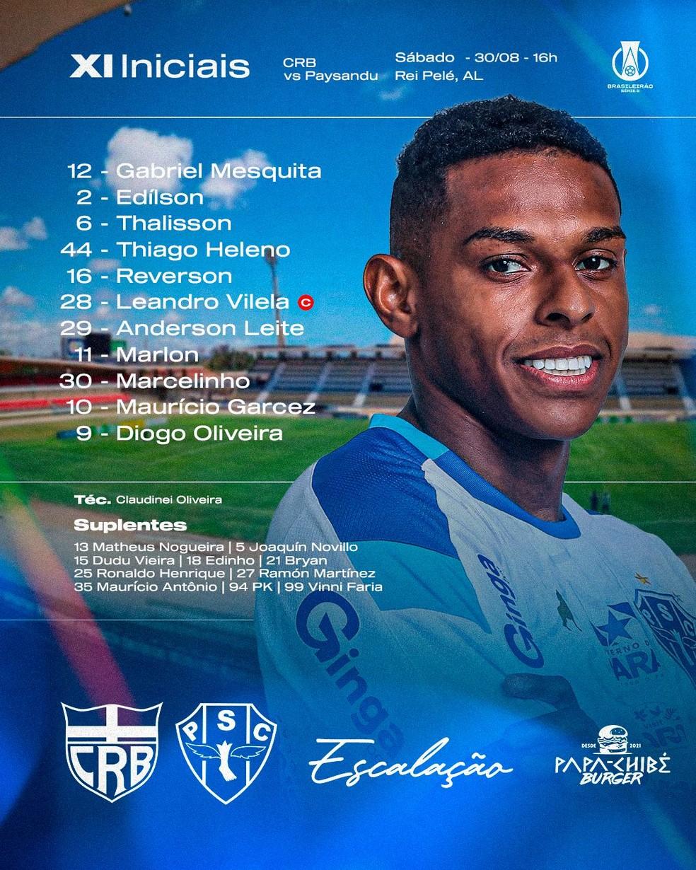 Time titular do Paysandu para encarar o CRB pela 24ª rodada da Série B
