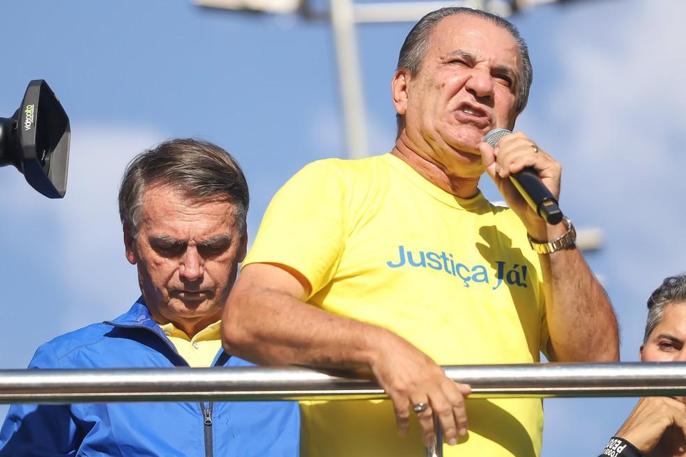 O pastor Silas Malafaia discursa em ato em apoio ao ex-presidente Jair Bolsonaro