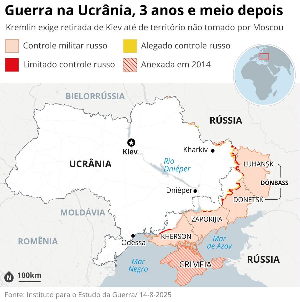 Território da Ucrânia ocupado pela Rússia em três anos e meio de guerra