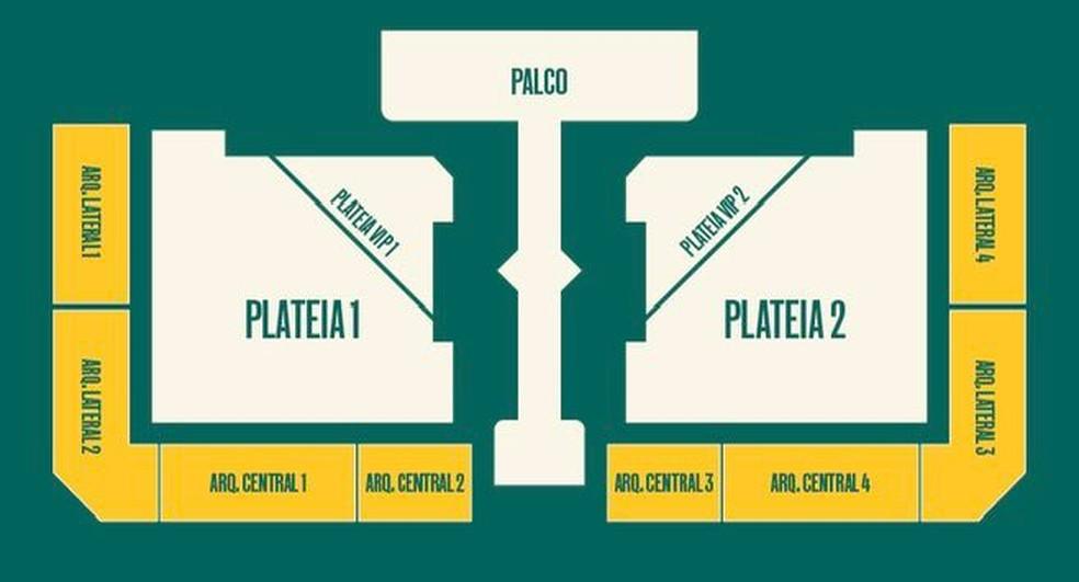 Mapa de setores do espetáculo Natal da Disney em Curitiba