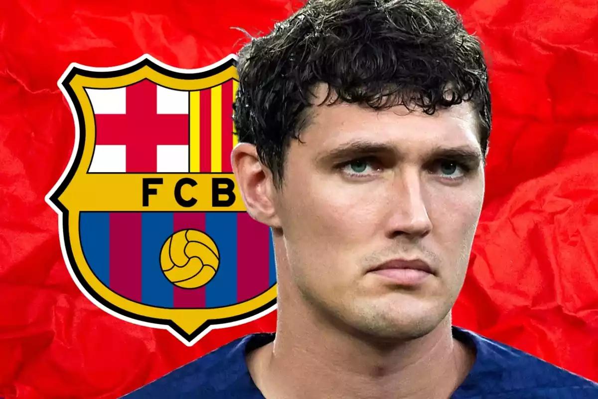 Andreas Christensen e escudo do FC Barcelona