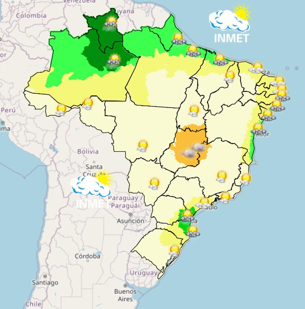 Mapa mostra previsão de chuva para esta quarta (27) em todo o Brasil.