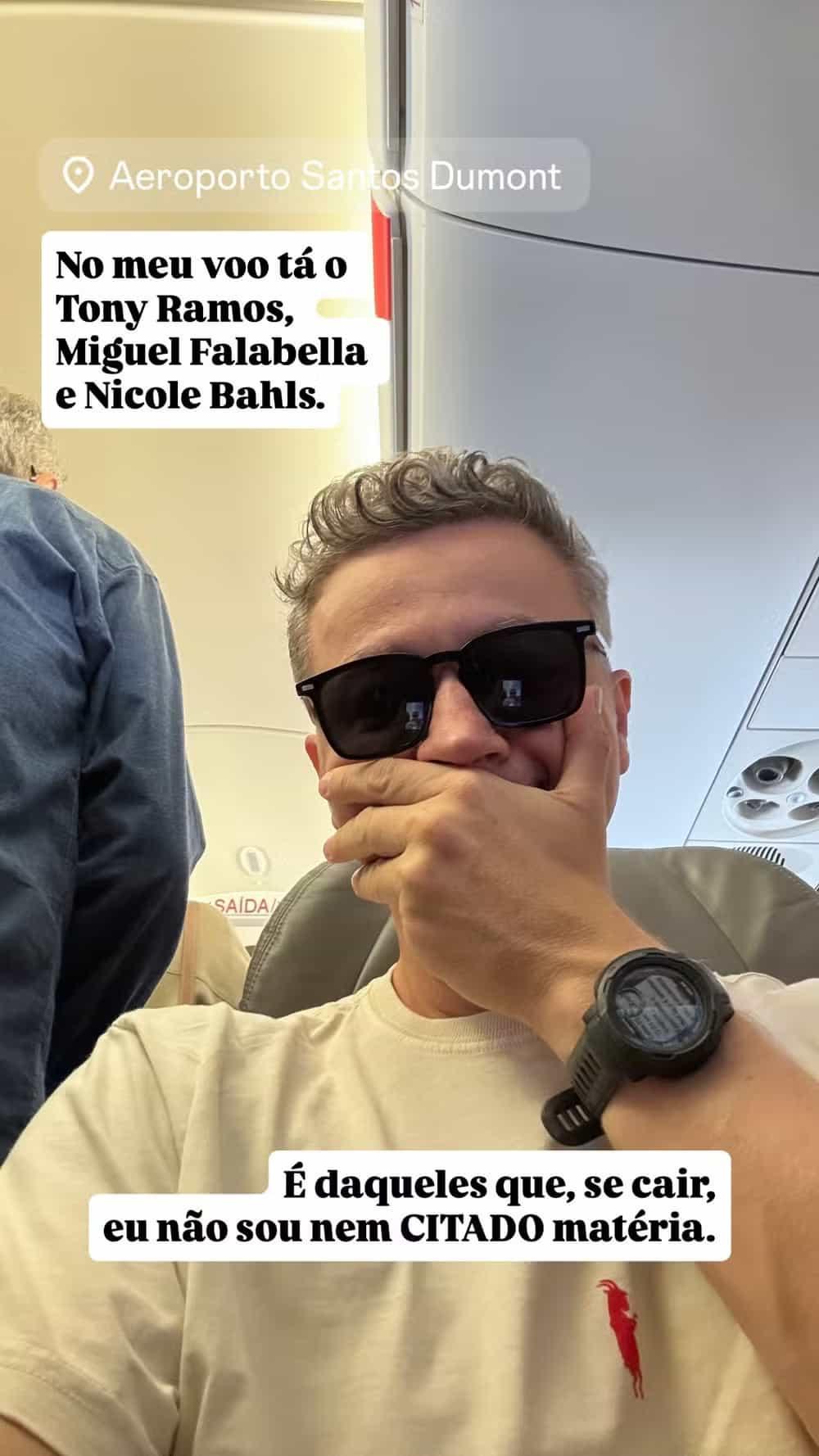 Lucas Lima embarca em voo lotado de famosos e aposta: 'Se cair, não sou nem citado'