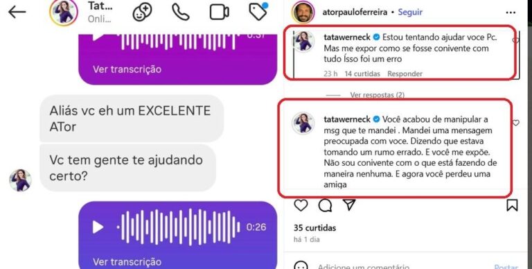 Tatá Werneck dá bronca pública em ator após ele expor ajuda: ‘Você perdeu uma amiga’