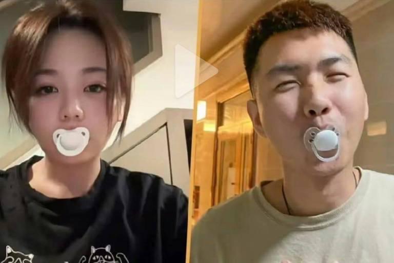 Imagem mostrando duas pessoas segurando chupetas