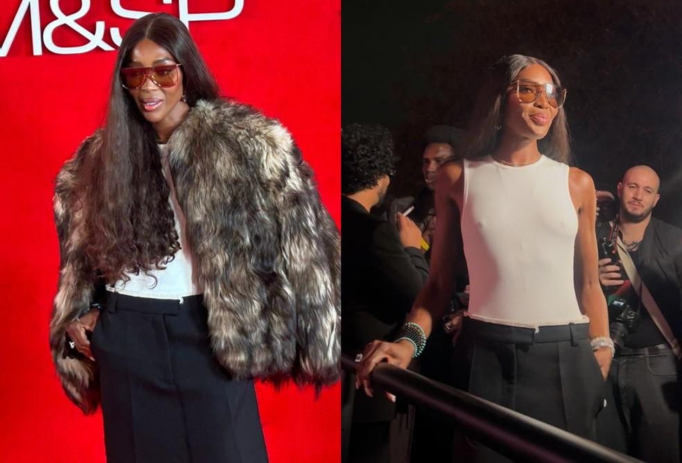 Naomi Campbell participa da festa e interage no meio do público