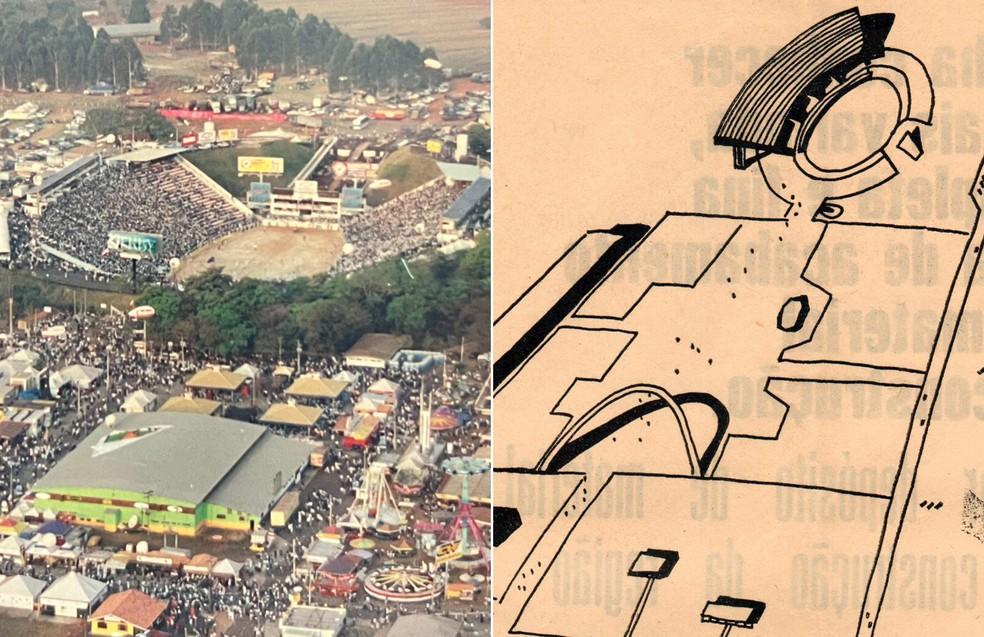 Estádio de rodeios do Parque do Peão nos anos 1990 e o projeto de Oscar Niemeyer para a Festa do Peão de Barretos