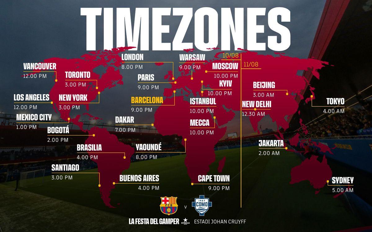 Mapa de fusos horários do Troféu Gamper