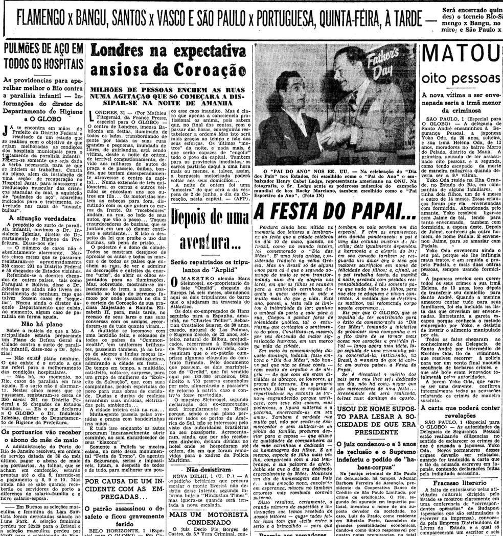 Jornal 'O Globo' de 1º de junho de 1953, anunciando o 'lançamento' do Dia dos Pais