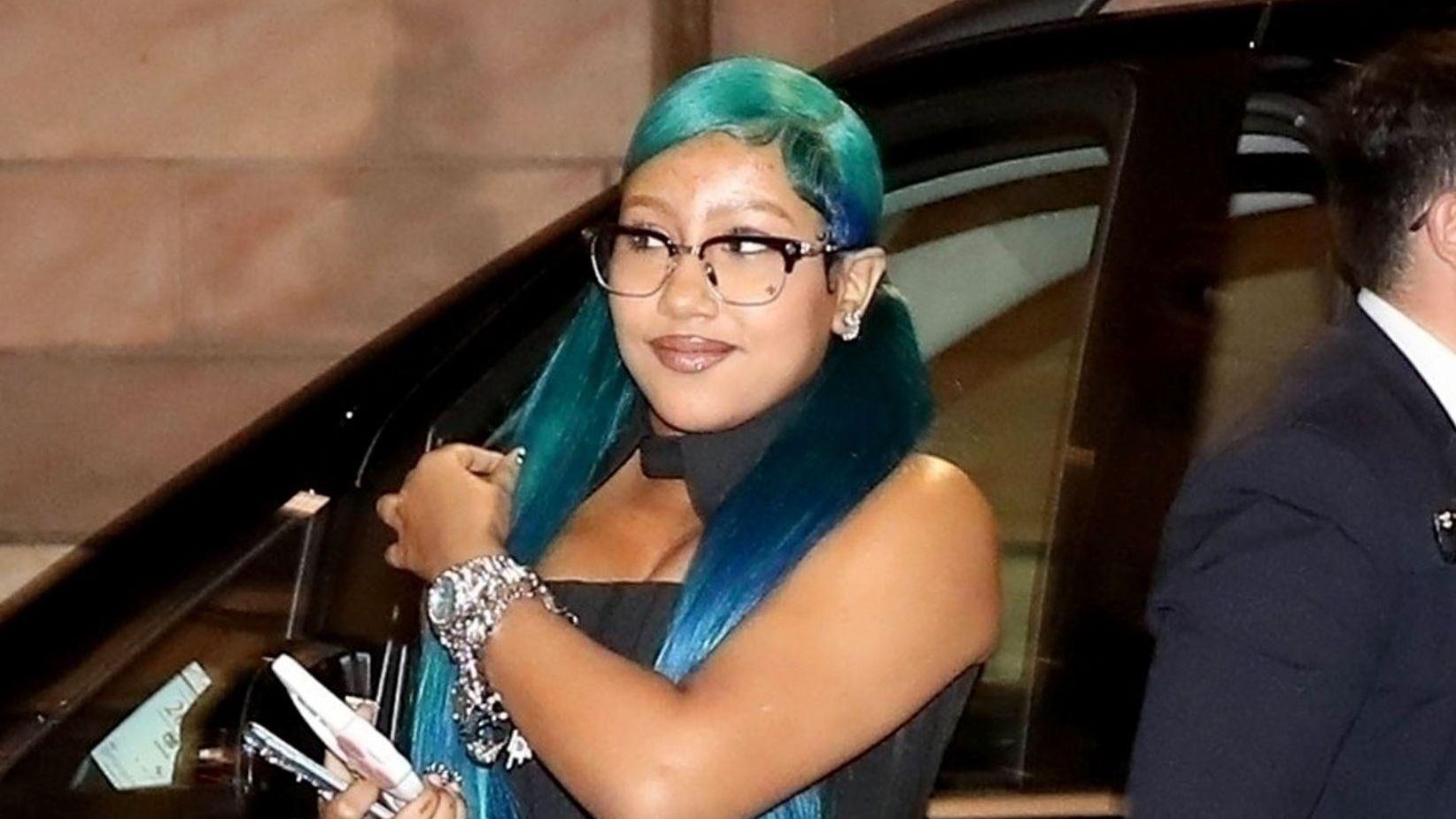 North West in Rome wearing a goth look.