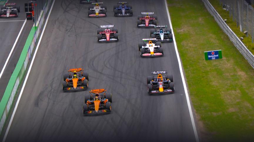 Verstappen disputa a segunda posição com Norris no Grande Prêmio da Holanda 2025.