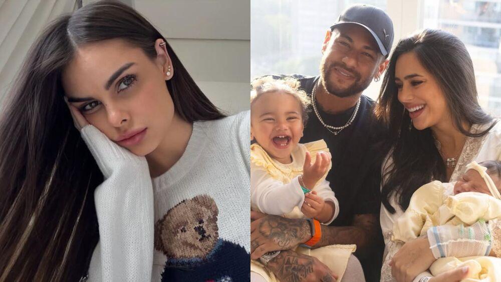 Amanda Kimberlly (Esquerda), Neymar, Bruna Biancardi e filhas (Direita).