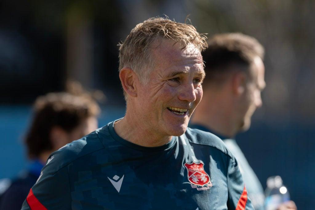 Head Coach Phil Parkinson of Wrexham reacts.