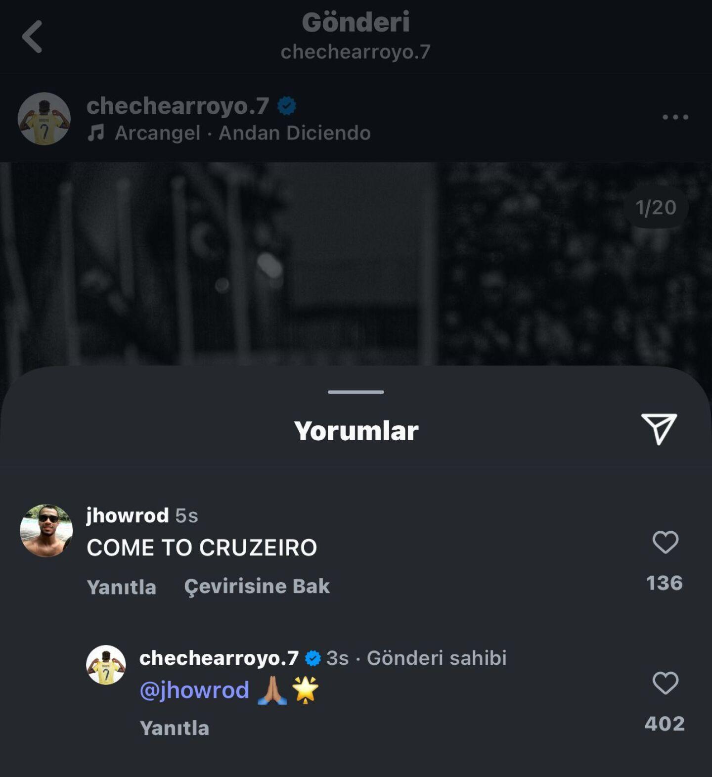 Reação de Arroyo a pedido para jogar no Cruzeiro.