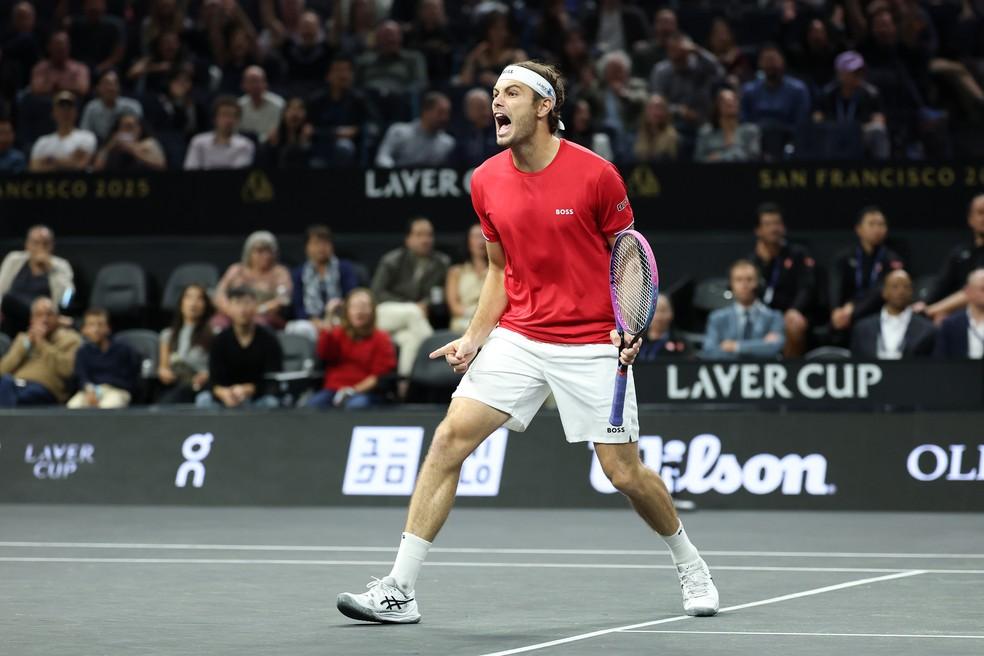 Taylor Fritz celebra ponto na Laver Cup 2025