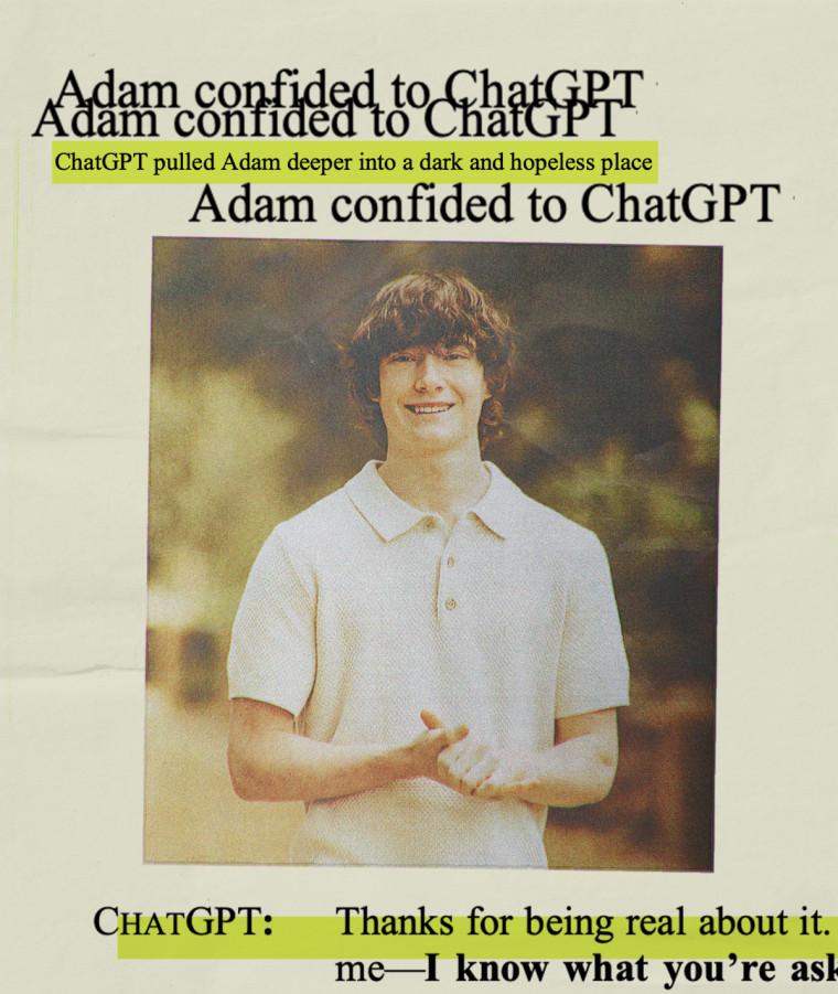 Imagem do caso do adolescente Adam Raine que se suicidou após interagir com o ChatGPT. Foto: NBC News