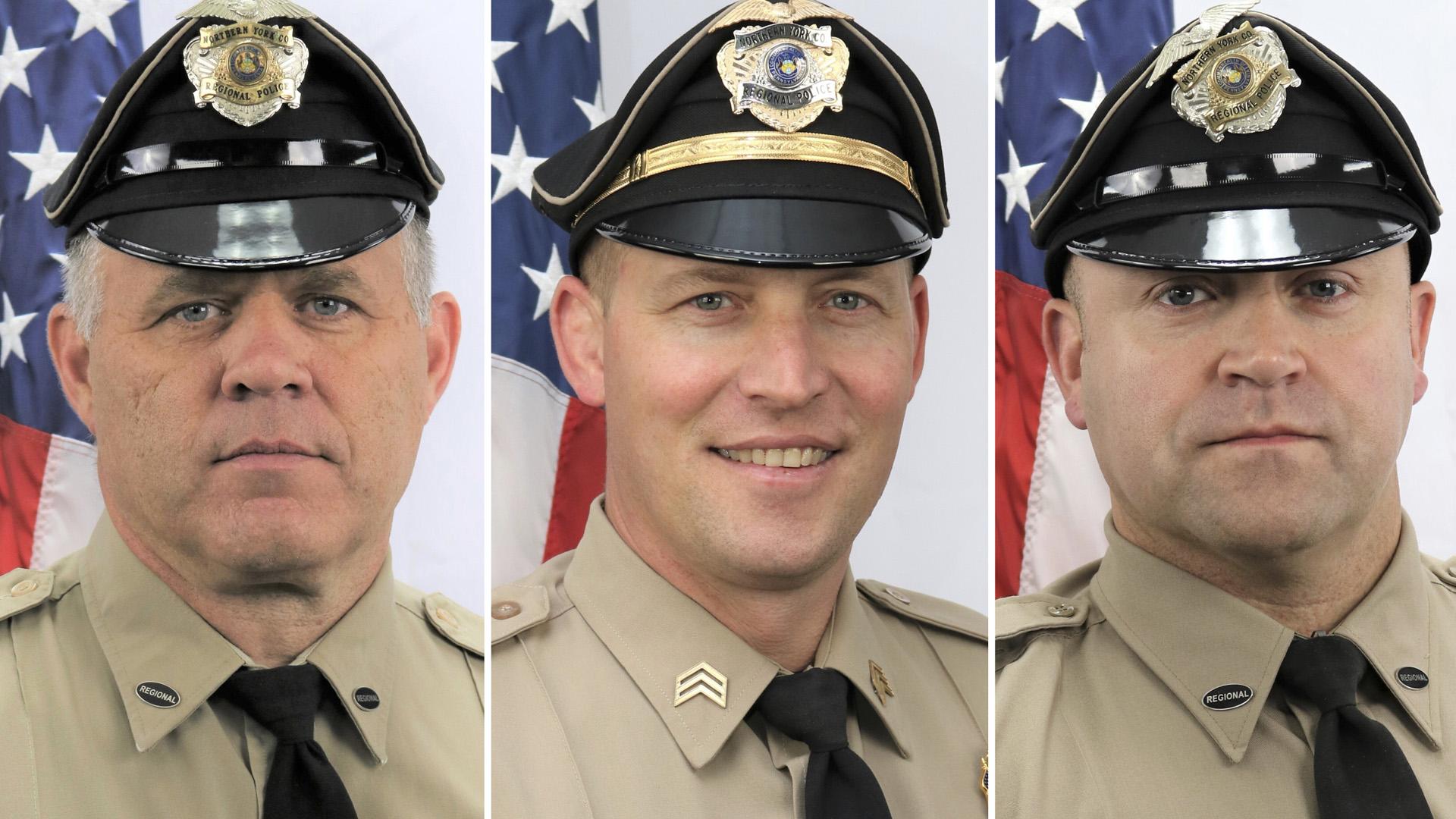 Detetive Mark Baker, Detetive Sgt. Cody Becker e Detetive Isaiah Emenheiser, todos do Departamento de Polícia Regional de Northern York County.