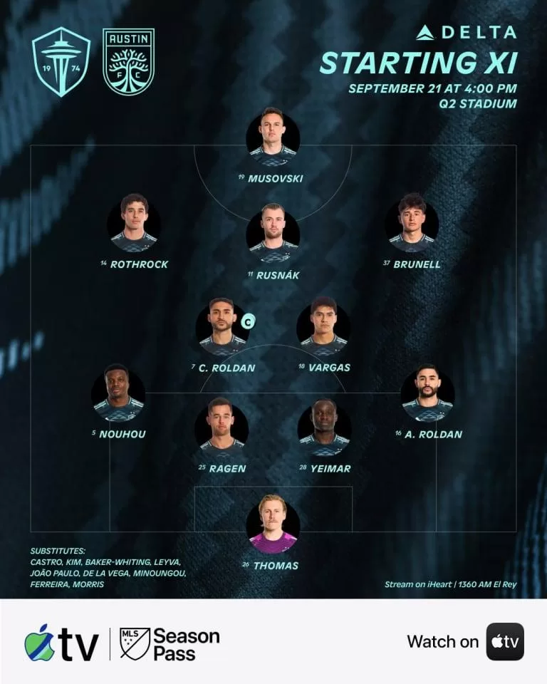Seattle Sounders inicia confronto decisivo contra Austin FC com mudanças estratégicas na escalação