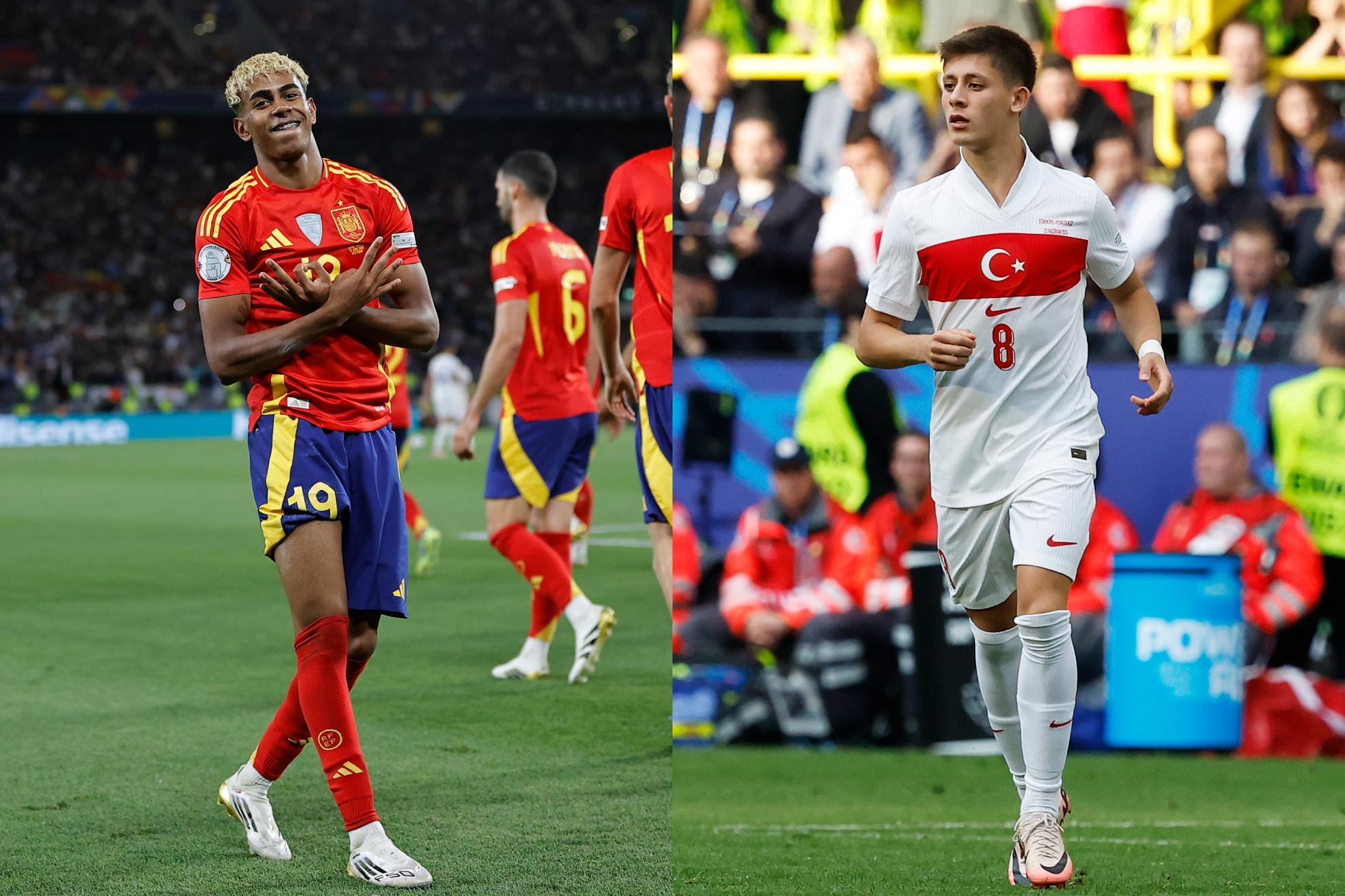 Lamine Yamal, com Espanha, e Arda Güler, com Turquia.