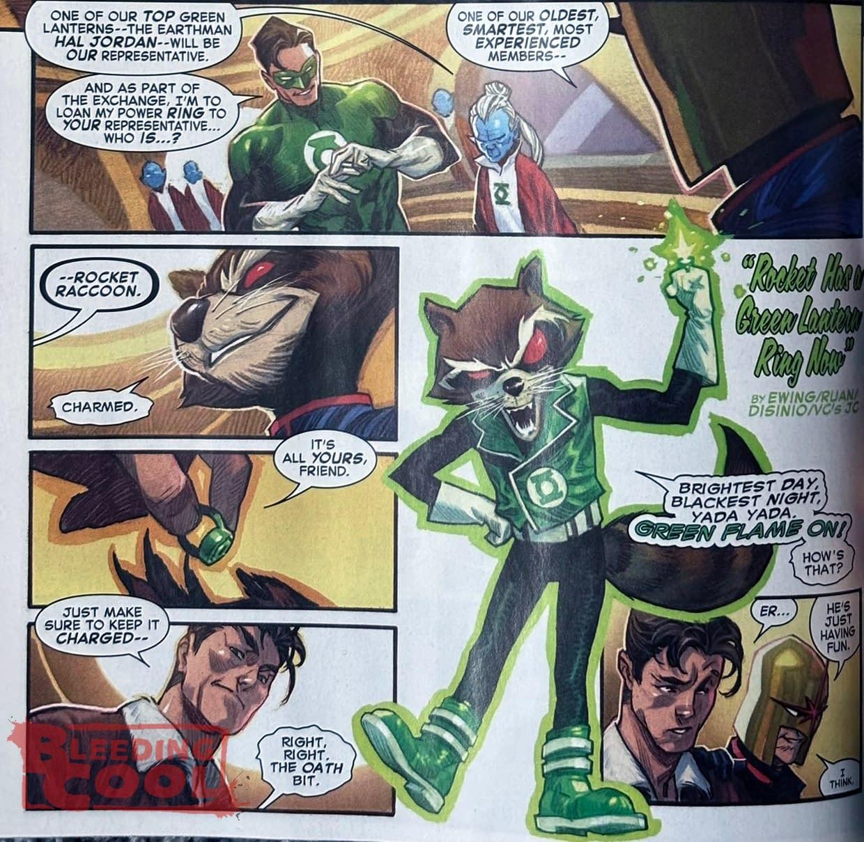 Crossover entre Rocket Raccoon e Green Lantern por Al Ewing e Dike Ruan