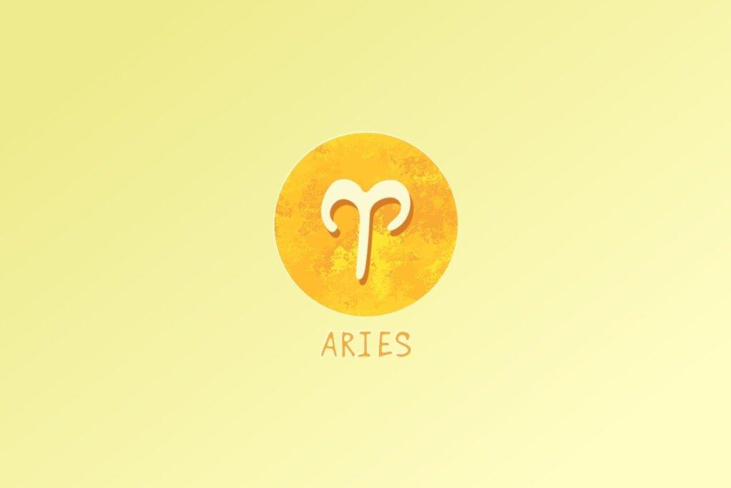 Ilustração do signo de Áries em fundo amarelo.