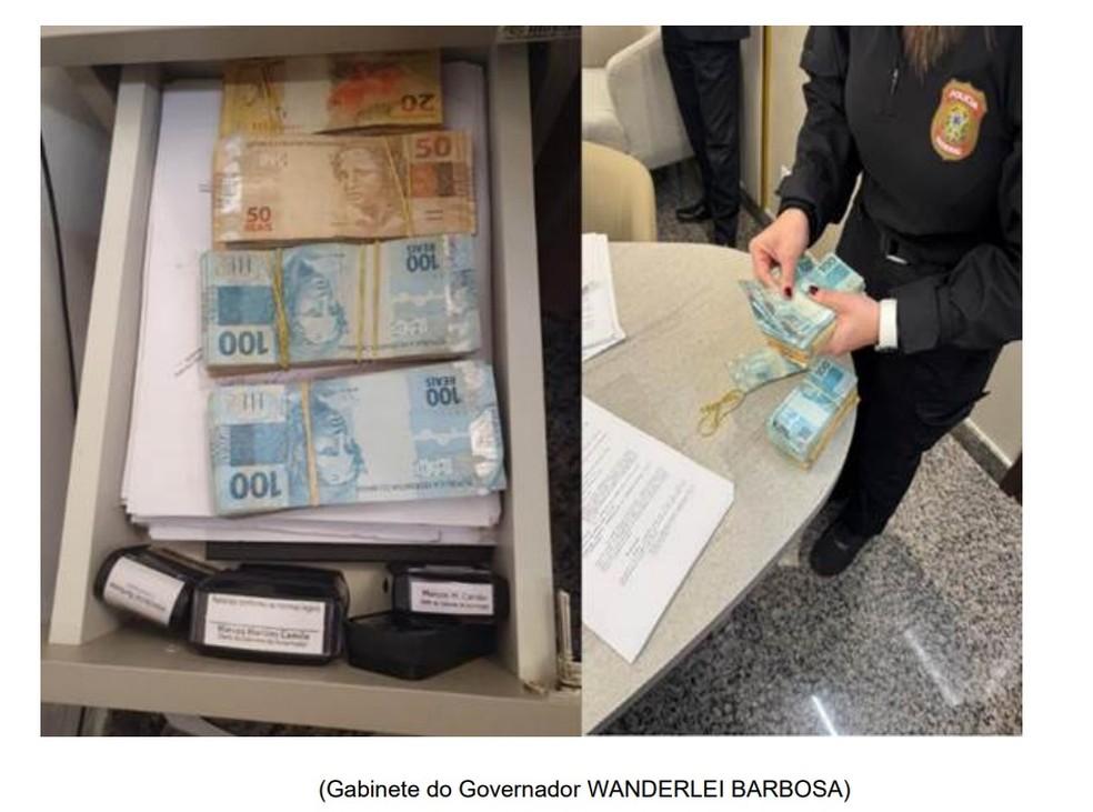 Dinheiro apreendido no gabinete do governador, em agosto de 2024 — Foto: Reprodução