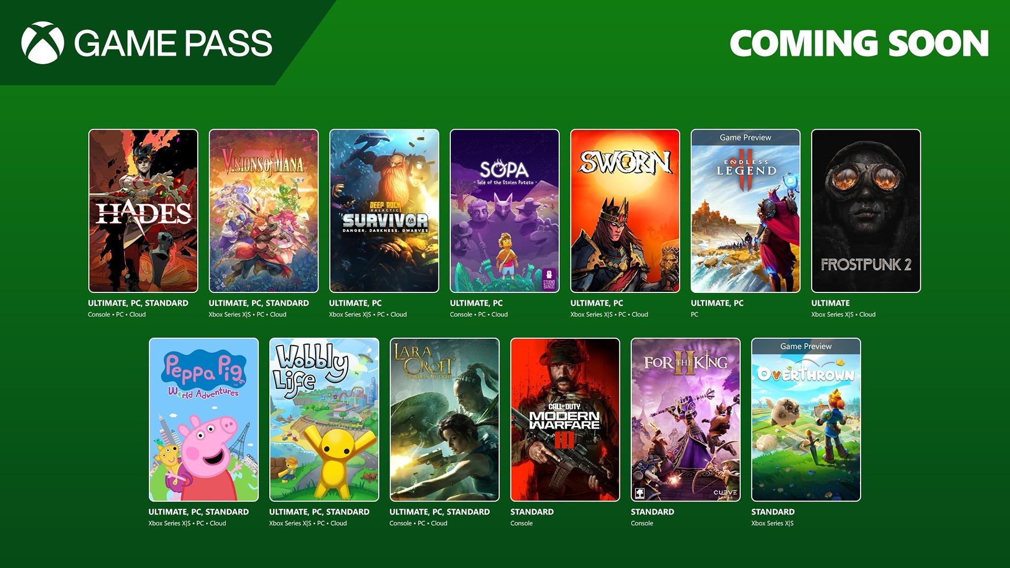 Promoção sobre novos jogos para Xbox Game Pass em setembro de 2025