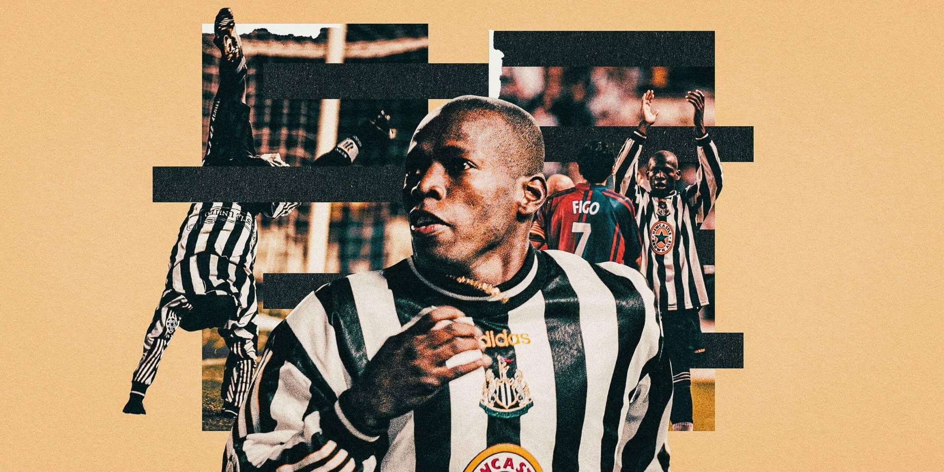 Faustino Asprilla em ação durante o jogo Newcastle vs Barcelona