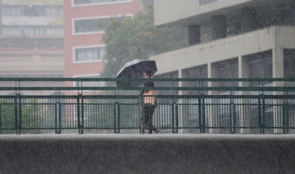 Tempo frio e chuvoso na região central de São Paulo.