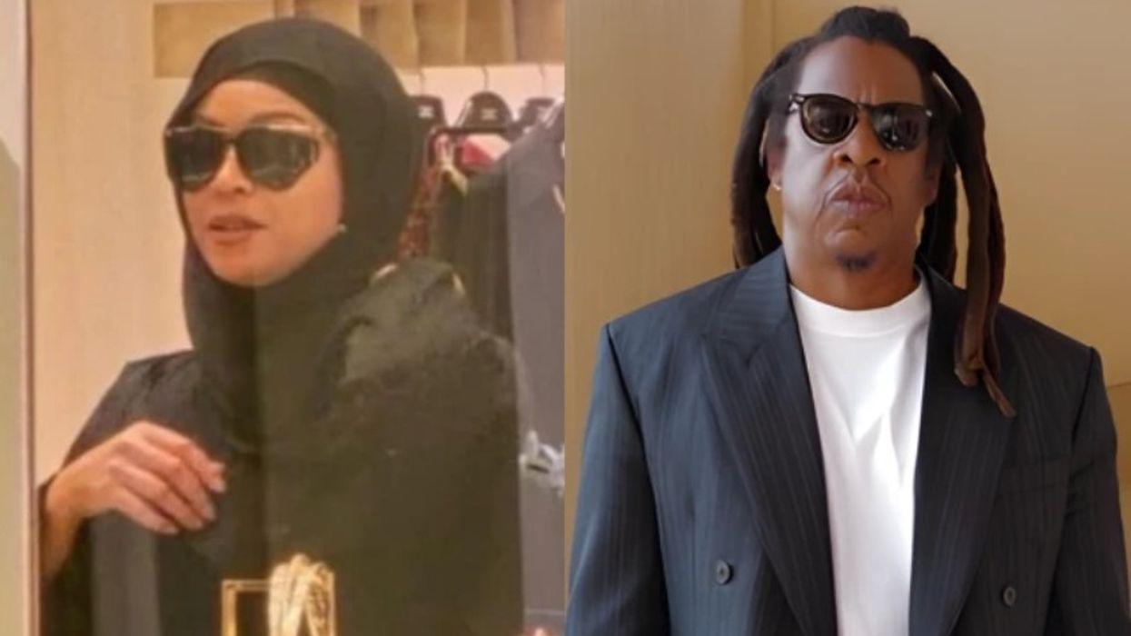 Beyoncé em visita ao Qatar usando um véu