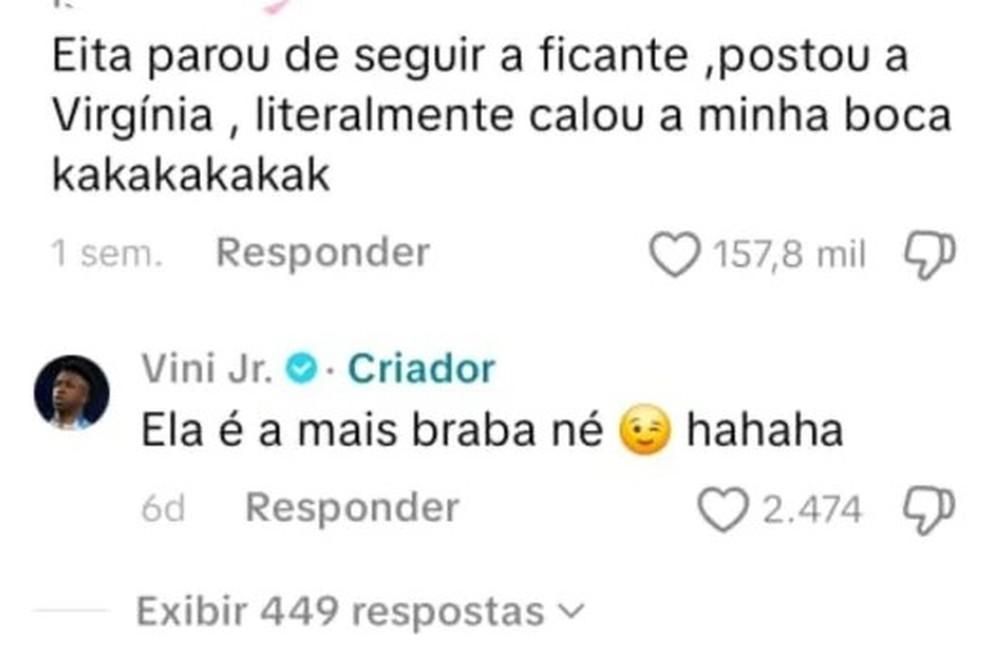 Vini Jr responde seguidor por meio do TikTok