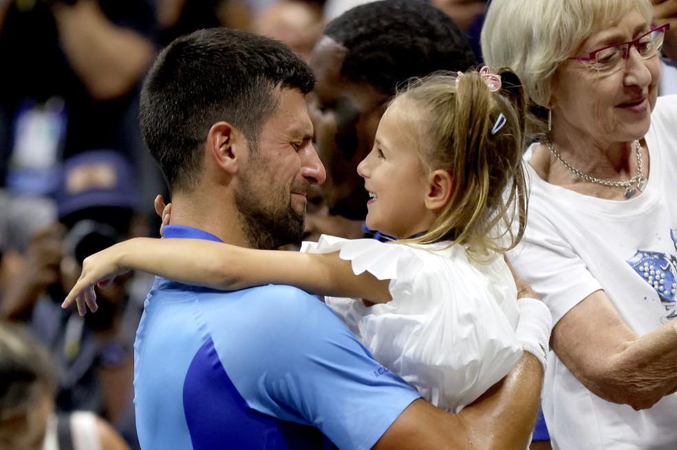 Djokovic comemora vitória no US Open de 2023 com a filha Tara