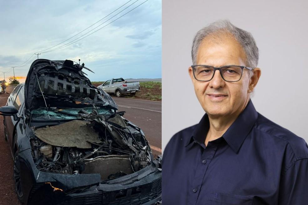 Carro do prefeito ficou destruído após ser atingido pela árvore.