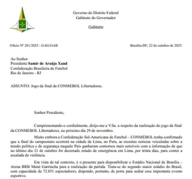 Governo do Distrito Federal Busca Levar Final da Libertadores para Brasília