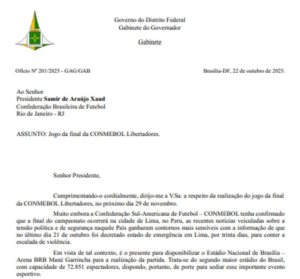 Governo do Distrito Federal faz lobby para que Brasília se torne a sede da final da Libertadores
