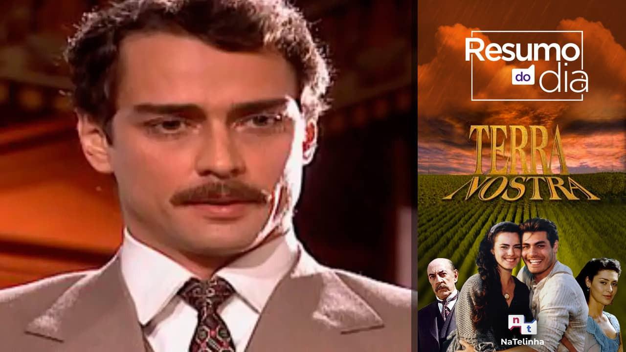 Cena com arte da novela Terra Nostra.