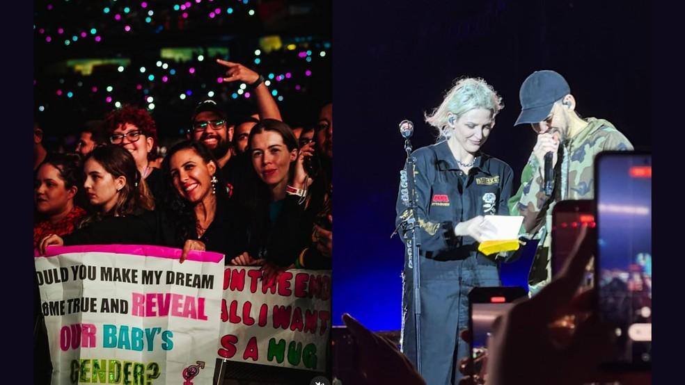 A vocalista do Linkin Park fez um chá revelação durante o show da banda em São Paulo