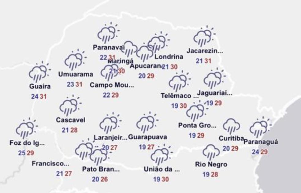 Previsão do tempo para o Paraná para terça-feira (30).