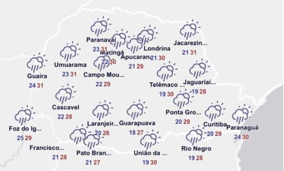 Previsão do tempo para o Paraná para quarta-feira (31).