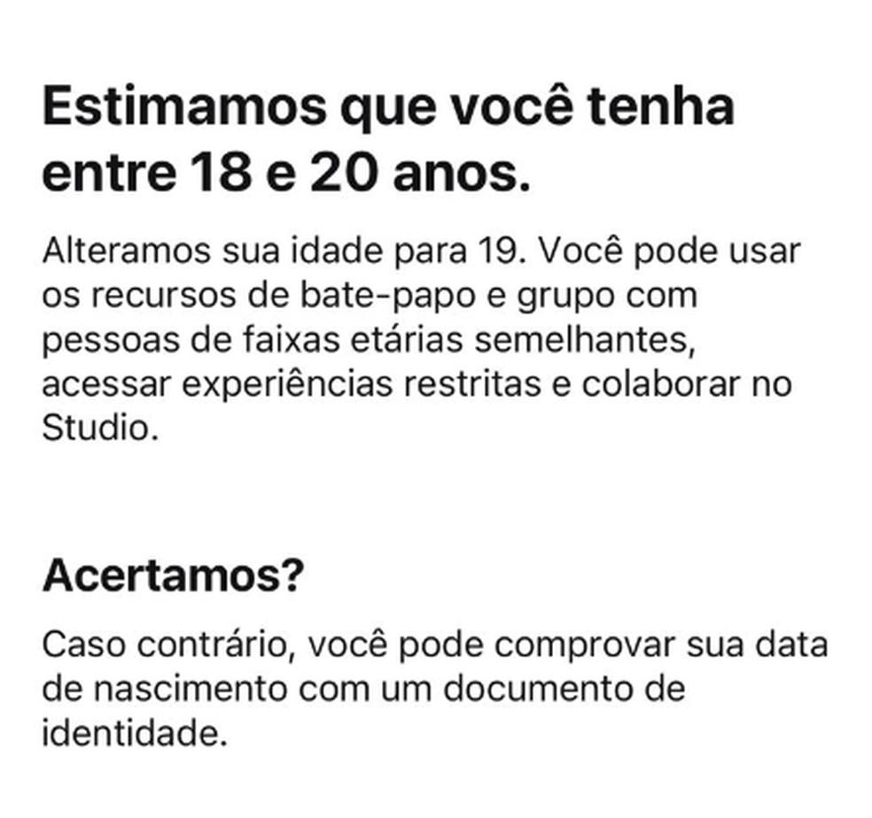 Verificação facial identificou que eu teria entre 18 e 20 anos — Foto: Captura de tela/Roblox