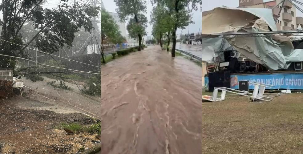 Granizo derruba árvores e provoca transbordo de rio durante temporal em SC