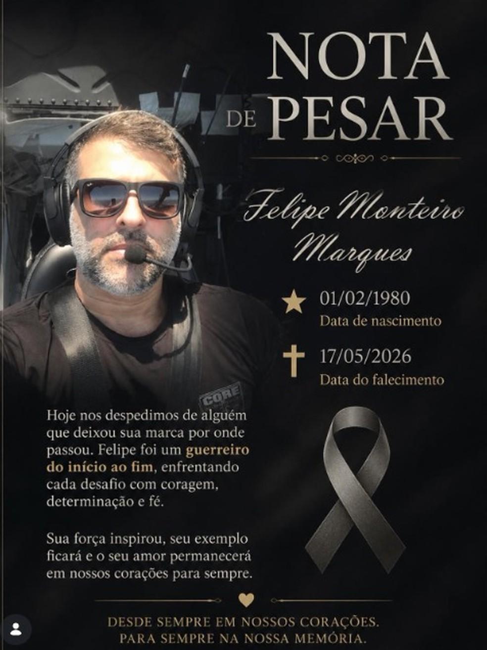 Nota de pesar pela morte do piloto Felipe Medeiros Marques