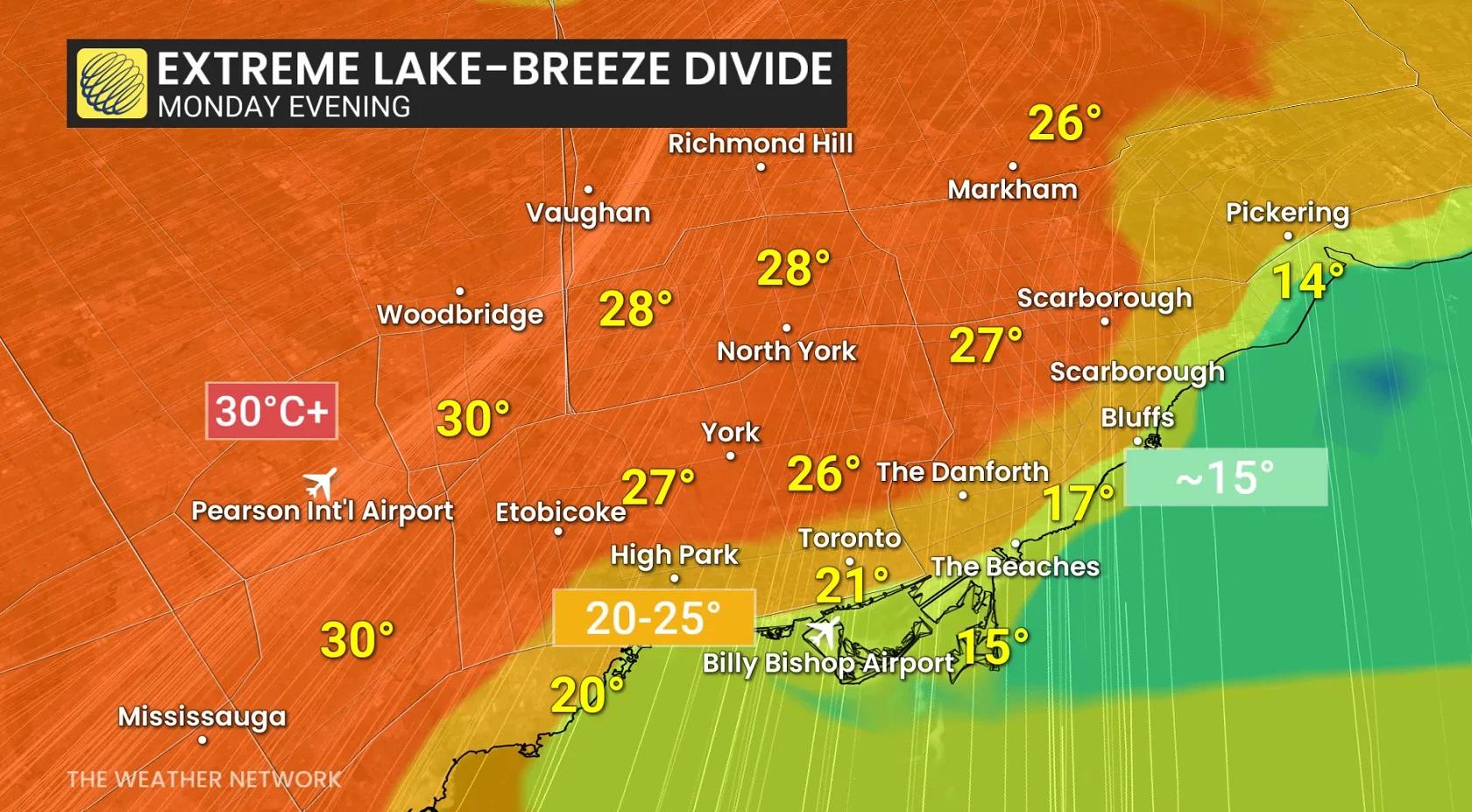 Temperaturas da Grande Toronto na noite de segunda-feira