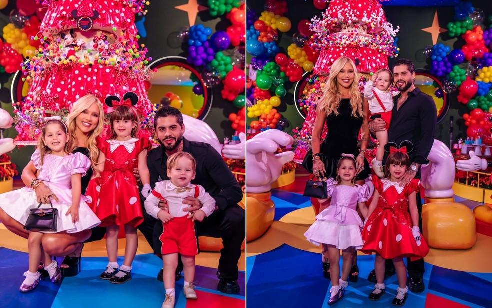 Virginia e Zé Felipe posam juntos dos 3 filhos