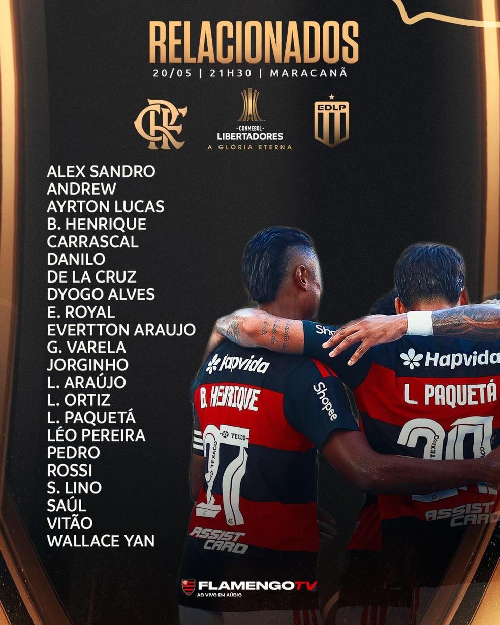 Relacionados pelo Flamengo para enfrentar o Estudiantes